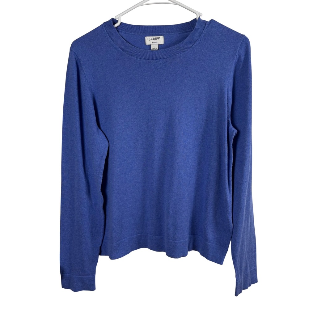J.Crew Teddie Sweater Womens L (Fits Like M) Blue Cotton Crewneck Preppy Classic